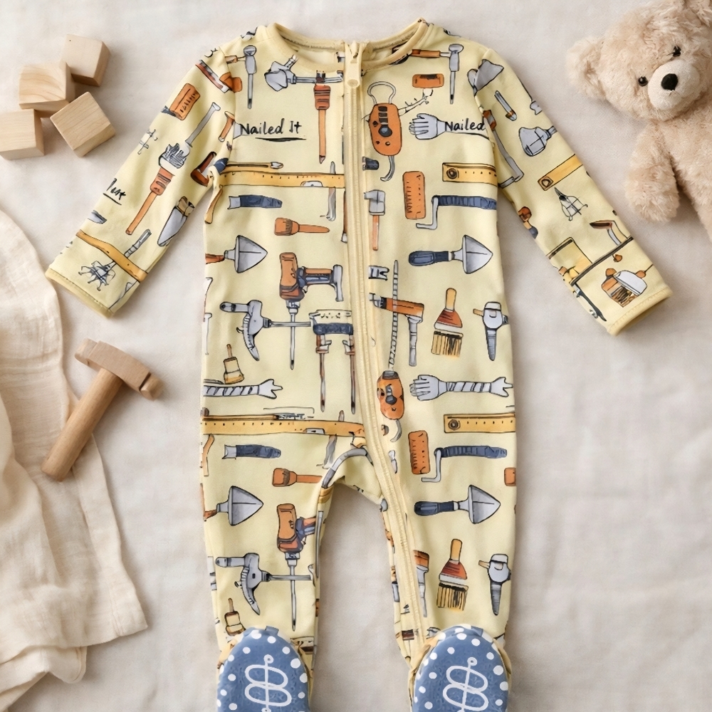 Little Bum Bums Bamboo Zippy Sleeper 6-9M Nailed It Tools Print 2 Way Zip Grippy